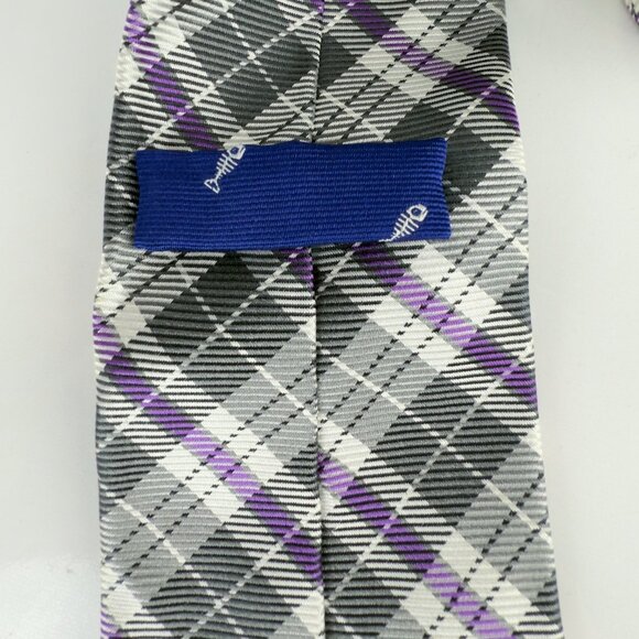 ETON 100% Silk Plaid Gray Purple Tie W3” x L58” - Picture 4 of 5